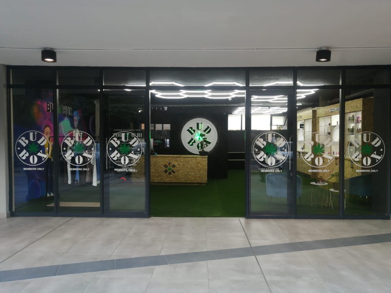 Glass shopfront with Bud Box graphics