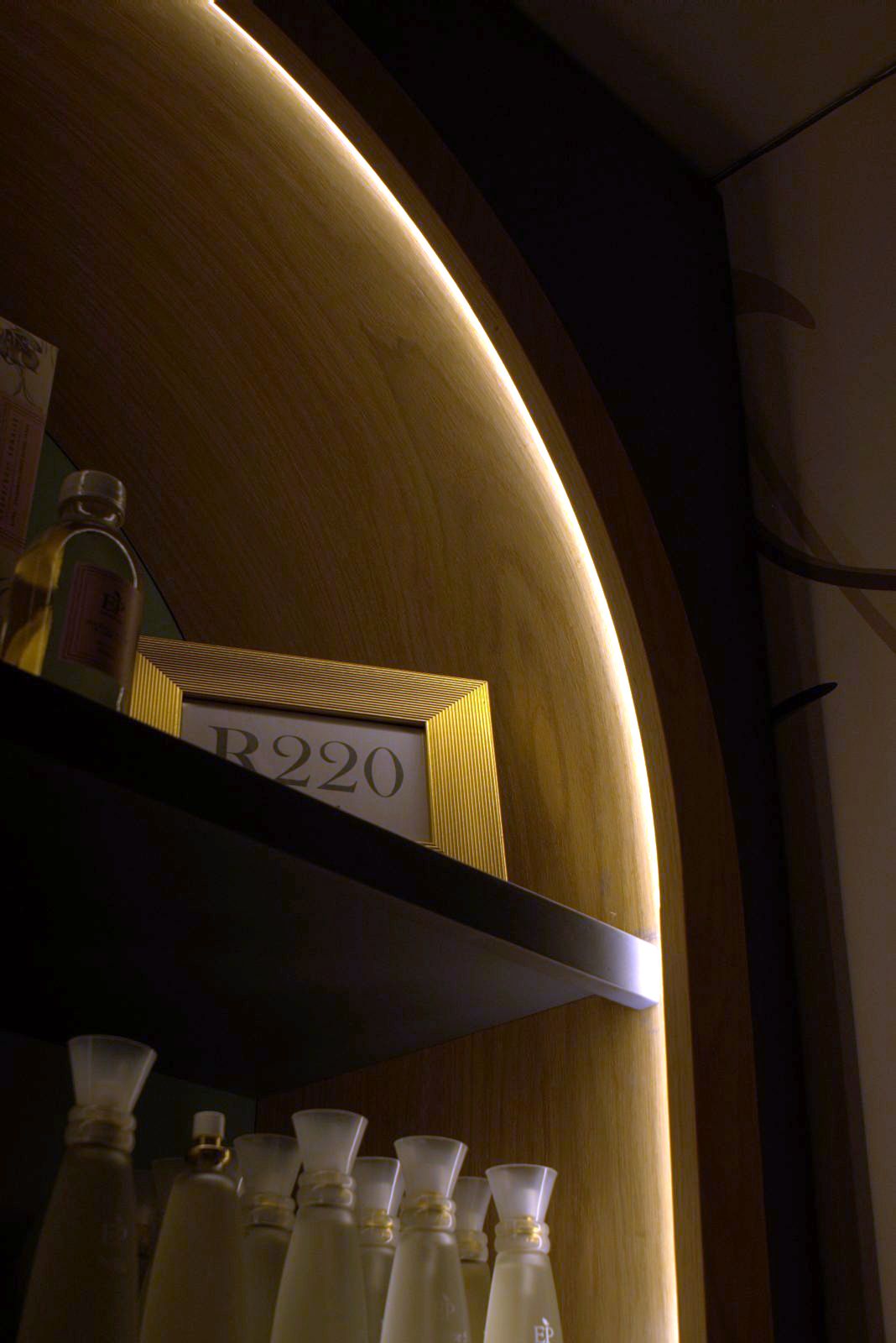 LED set into the routed groove around an arch